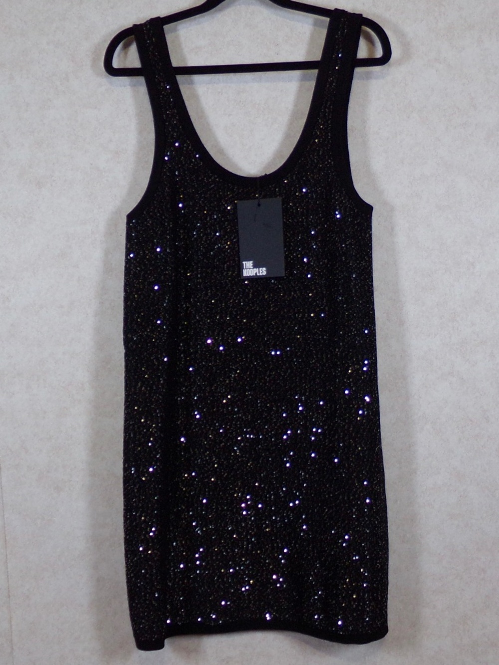NWT The Kooples Black Sequined Knit Mini Dress EU Sz 1 (US Sm)